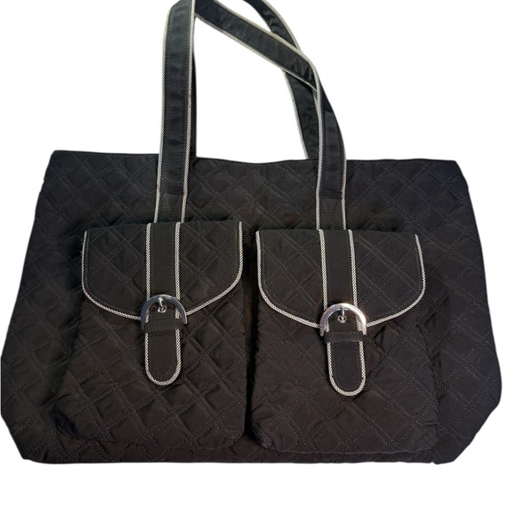 Vera Bradley Handbags - Vera Bradley Black Quilted Large Tote Bag Purse 
With Floral Lining Zip Top